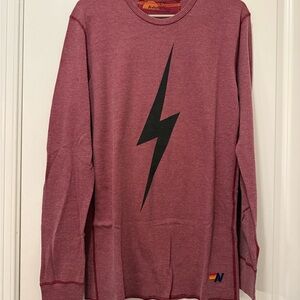 Aviator Nation Maroon Thermal Long Sleeve Tee with Black Lightning Bolt Size L